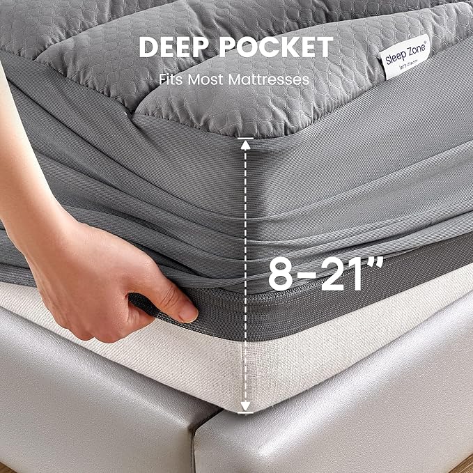 SLEEP ZONE Waterproof Cal King Mattress Pad, Soft Mattress Topper, Fitted - Image 5