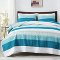 Andency Teal White Quilt Queen, 3 Pieces Patchwork Bedspread Coverlet Set by Andency