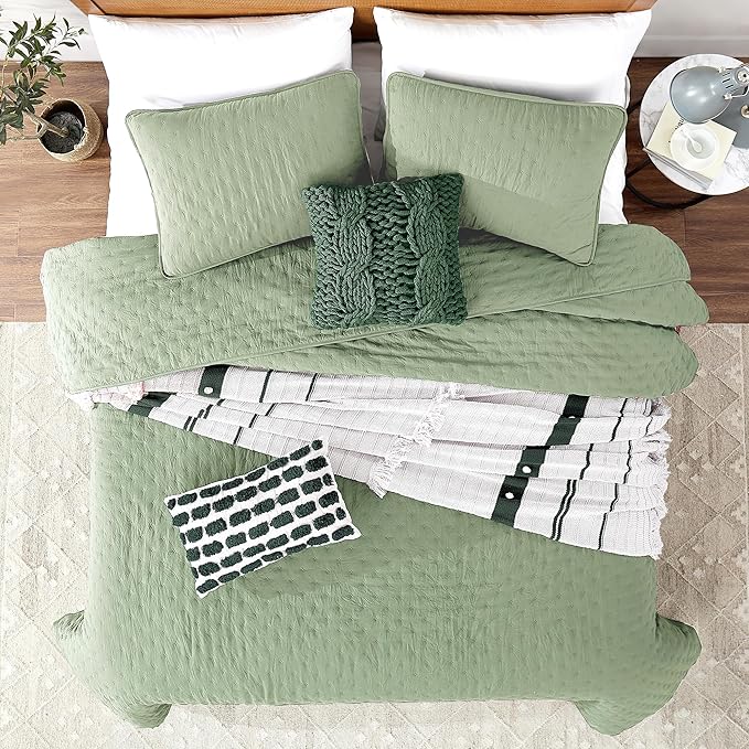 ROARINGWILD Sage Green Oversized King Size Quilt Bedding Set, California Cal - Image 2