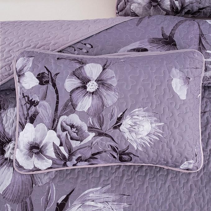 Floral Quilt Set King Size Bedding Set 3 Pieces Dark Purple Boho Floral Quilt - Image 8