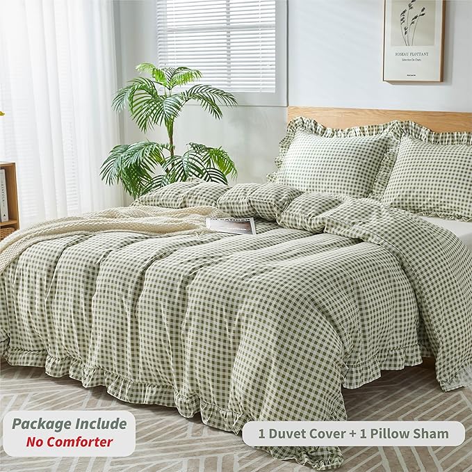 Gingham Duvet Cover Twin Size, 2 Pieces Soft Breathable Microfiber Plaid - Image 3