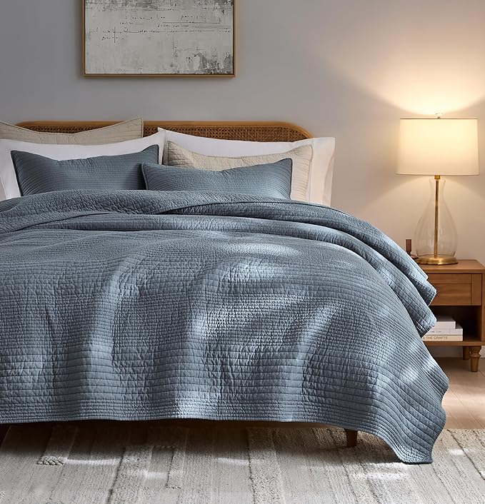 palassio Striped Blue Grey 100% Cotton Quilt Twin Size Bedding Sets, by PALASSIO
