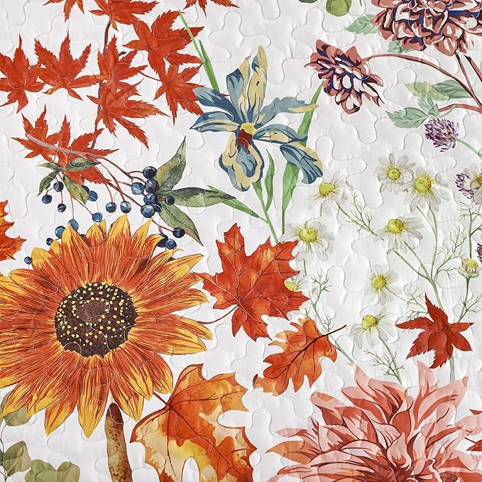 Yiran Fall Floral Quilt Set King Size, 3 Pieces Soft Lightweight Microfiber - Image 5