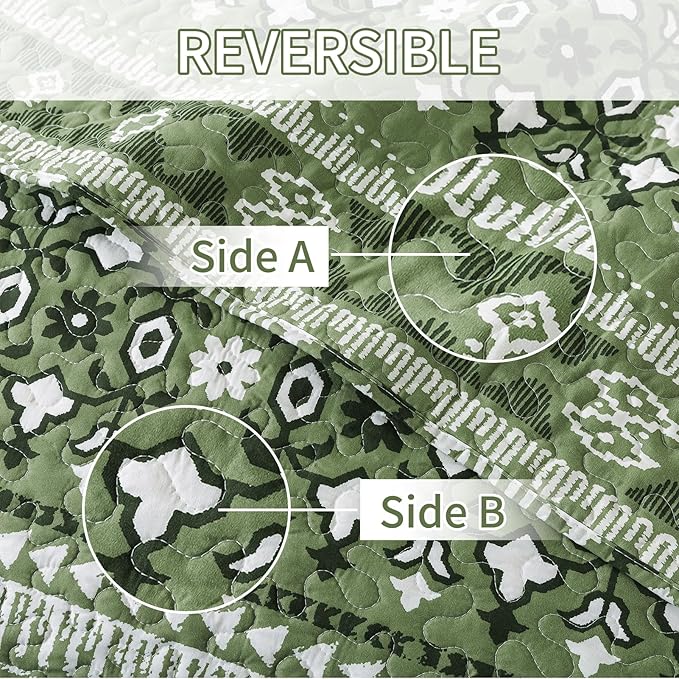 BEDIFANY California King Quilt, Reversible Lightweight Bedspread, Boho Bed - Image 3