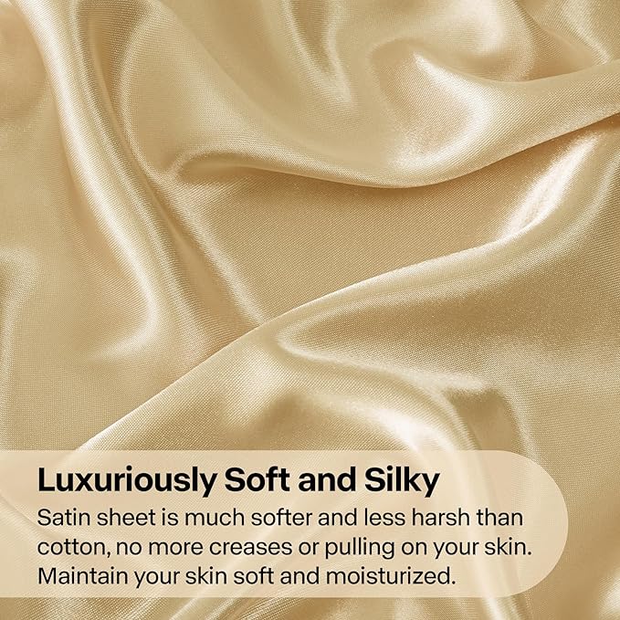 BEDELITE Satin Sheets Twin Size Bed Set, Luxury Soft Champagne Silky Sheets - Image 3