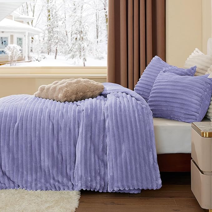 BEDELITE Fleece Twin Comforter Set -Super Soft & Warm Fluffy Lavender Bedding - Image 4