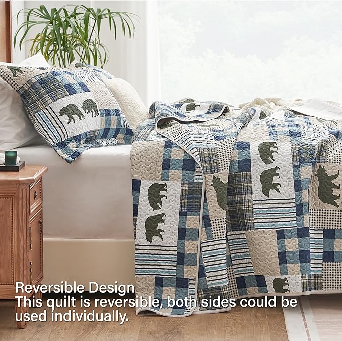 PPOLCA Rustic Queen Quilt Bedding Set, Christmas Lightweight Reversible Cabin - Image 2