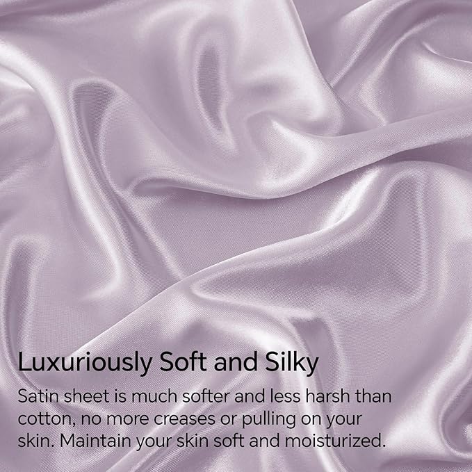 BEDELITE King Size Sheets Set, Luxury Soft Lavender Satin Sheets - Image 3
