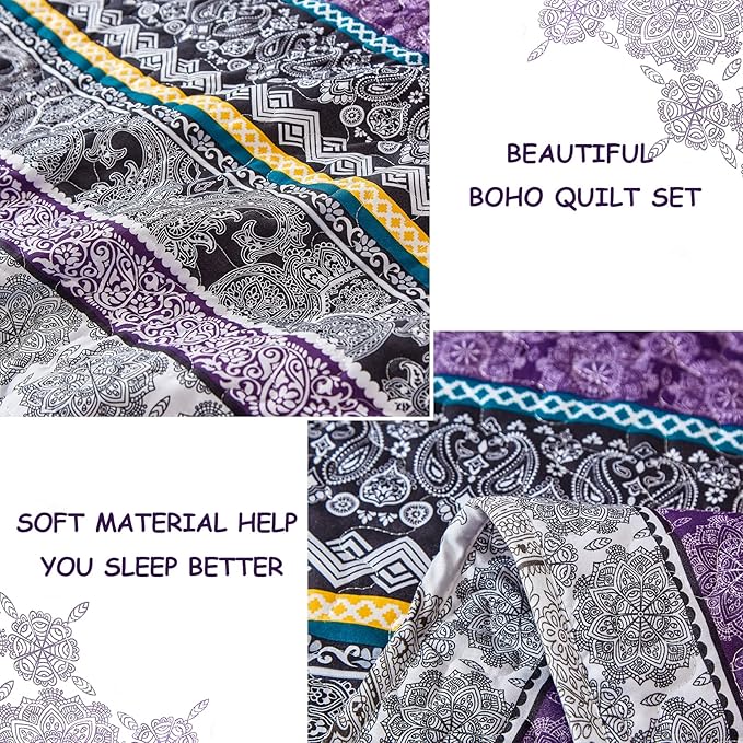 WONGS BEDDING Boho Quilt Set Queen Size, Lightweight Bedspread Coverlet Bedding - Image 6