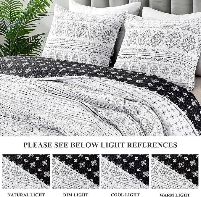 Andency Black White California King Quilt Set, 3 Pieces Boho Lightweight Soft - Image 4