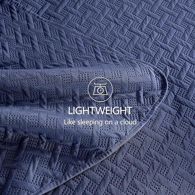 FLYMME Navy Twin Modern Geometric Quilt Coverlet Set, Lightweight Bedspread - Image 6