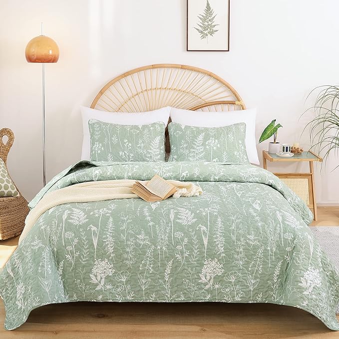 JANZAA Quilt King Size Sage Green Quilt Bed Spread Boho Quilt - Image 5