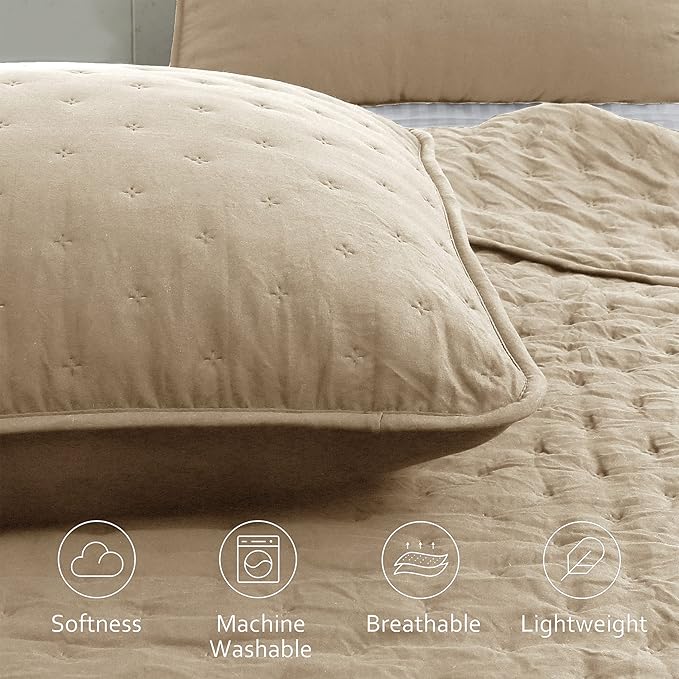 ROARINGWILD Beige Cloud Queen Size Quilt Bedding Sets - Image 3