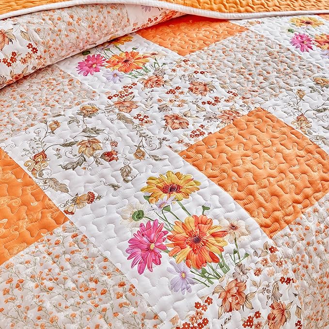 Joyreap 2 Pieces Floral Patchwork Quilt Set Twin, Smooth Soft Microfiber Quilt - Image 7