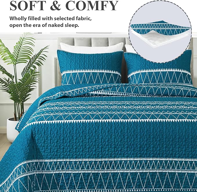 Andency Teal Twin Quilt Set, 2 Pieces Boho Lightweight Soft Striped Bedspread - Image 4