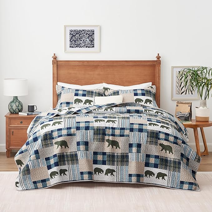 PPOLCA Rustic Queen Quilt Bedding Set, Christmas Lightweight Reversible Cabin - Image 6