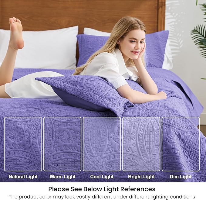 Love's cabin King Size Quilt Bedding Set Deep Purple Bedspreads - Image 6