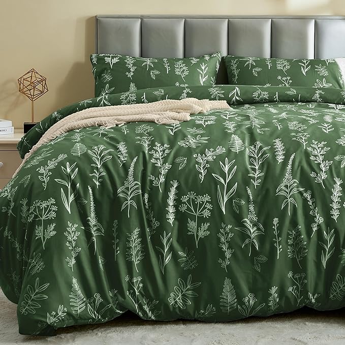 MUXHOMO Duvet Cover Full Size, Reversible Floral Dark Green Duvet Cover Set by MUXHOMO