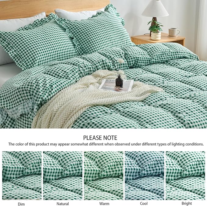 Gingham Duvet Cover Full Size, 3 Pieces Soft Breathable Microfiber Plaid - Image 5