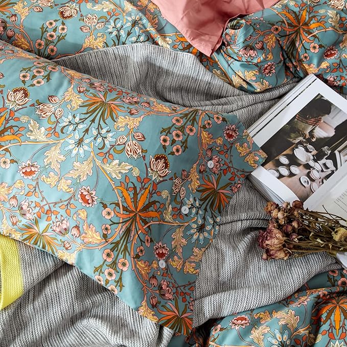 mixinni 3 Pieces Flower Duvet Cover Set 100% Natural Cotton Full Size Bedding - Image 6