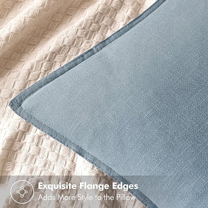 MIULEE Decorative Linen Euro Sham Pillow Covers 28x28 Inch Blue Grey Boho - Image 2