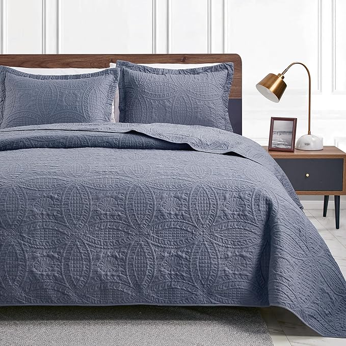 Love's cabin California King Size Quilt Set Blue Bedspreads by Lovescabin
