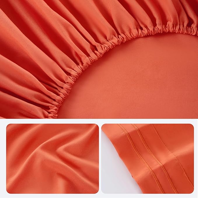 ROSE&RISY Orange Twin Sheet Set, 3 Pieces Soft Bedding Sheet Set, Breathable - Image 7