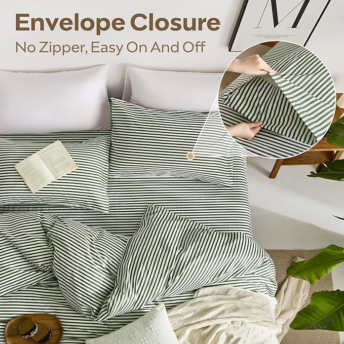 JELLYMONI 100% Natural Cotton 2pcs Striped Duvet Cover Sets, - Image 7