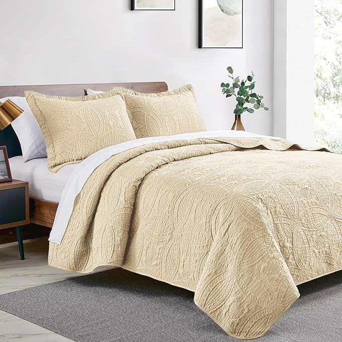 Love's cabin Twin Quilt Set Camel Bedspreads - Image 2