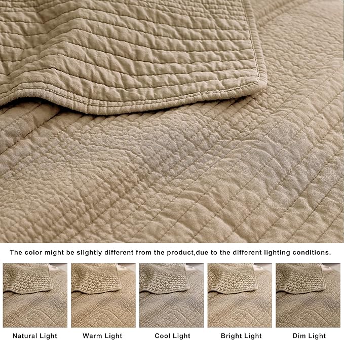 palassio Striped Dark Beige 100% Cotton Quilt King Size Bedding Sets, - Image 6