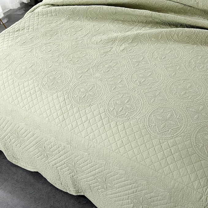 ROOMLIFE Quilt Set King Size 3D Floral Embroidery Pattern 3-Piece Cotton - Image 9