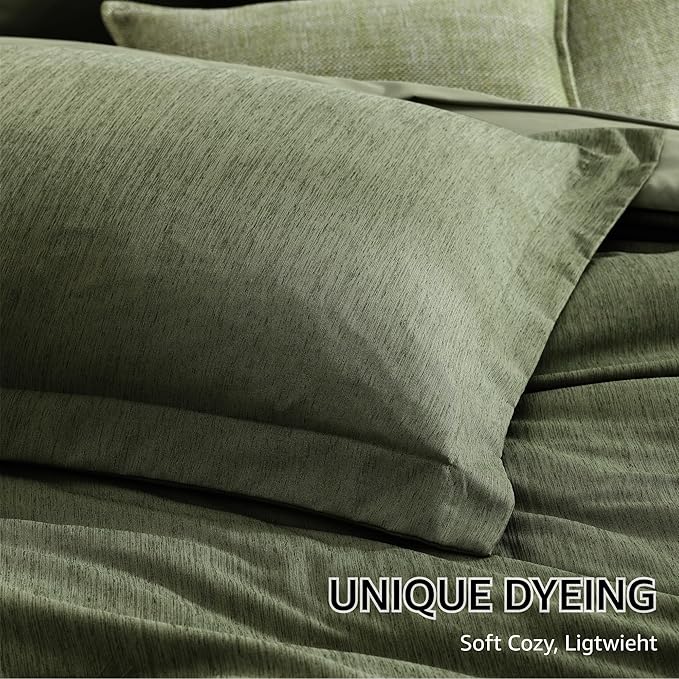 Monbix Super King Plus Comforter Set, Olive Green Cationic Dyeing Bedding Set - Image 6
