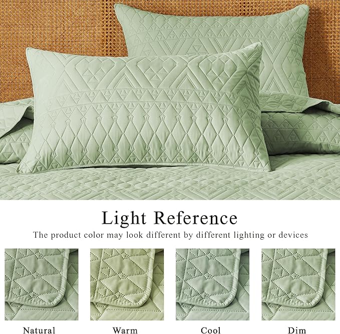 akkialla King/Cal King Size Quilt Bedding Set, Sage Green Lightweight - Image 4