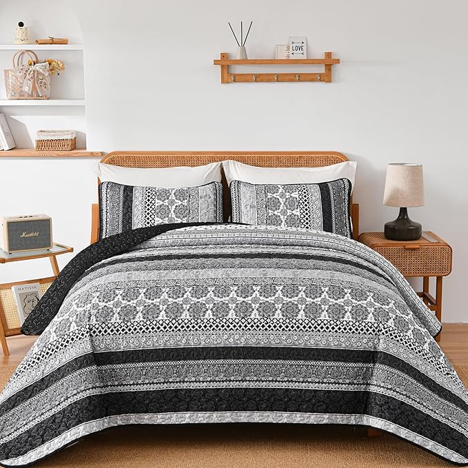 WONGS BEDDING Boho Quilt Set Queen Size, Lightweight Bedspread Coverlet Bedding by WONGSBEDDING