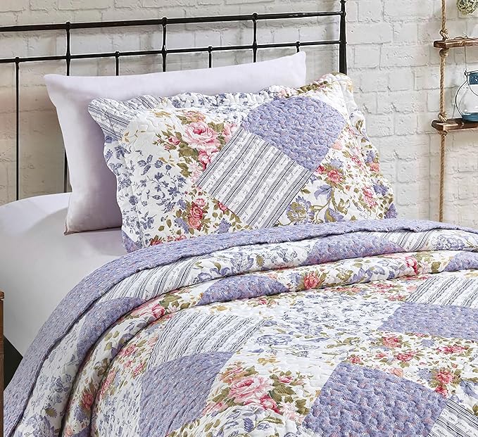 Brilliant Sunshine Rose Violet Patchwork, 2-Piece Quilt Set - Image 3