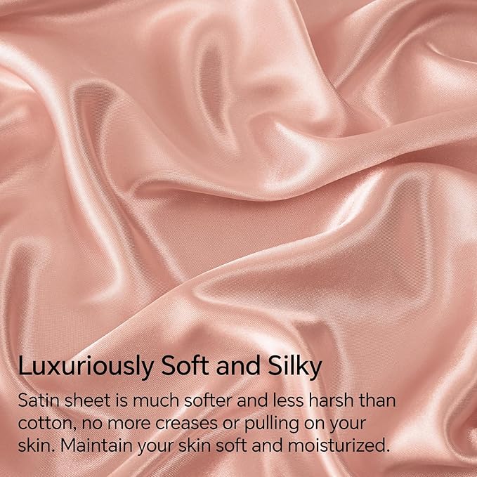 BEDELITE Satin Sheets Twin Size Bed Set, Luxury Soft Coral Pink Silky Sheets - Image 3