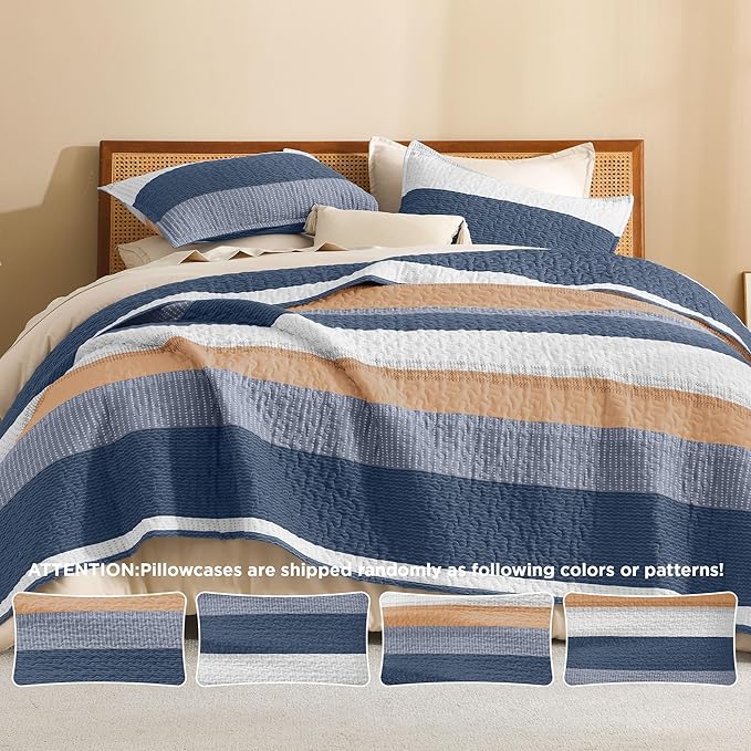 Litanika Quilt King Size BlueO, Stripe Patchwork Summer Bedspread Coverlet 3 - Image 5