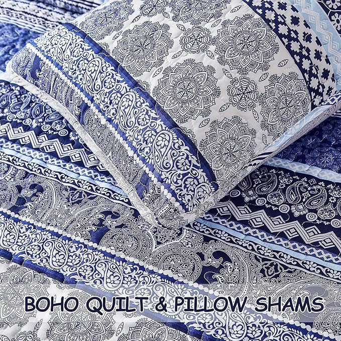 WONGS BEDDING Boho Quilt Set Full Size, Lightweight Bedspread Coverlet Bedding - Image 7