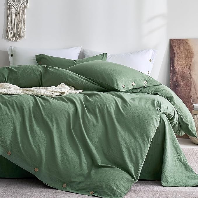 JELLYMONI 100% Washed Cotton Duvet Cover King – Soft, Breathable Linen-Look by JELLYMONI