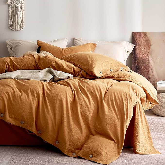 JELLYMONI 100% Washed Cotton Duvet Cover Full – Soft, Breathable Linen-Look by JELLYMONI