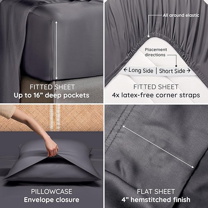 Bambaw 100% Viscose Derived from Bamboo Sheets King Size Set – 6pcs Set of - Image 5