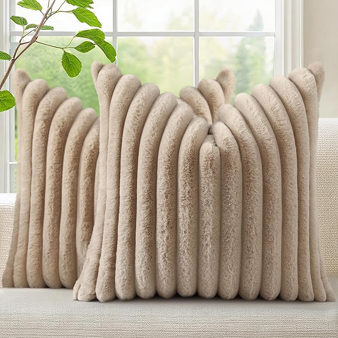 decorUhome Cozy Faux Fur Throw Pillow Covers 26x26 Set of 2 Decorative Soft by decorUhome