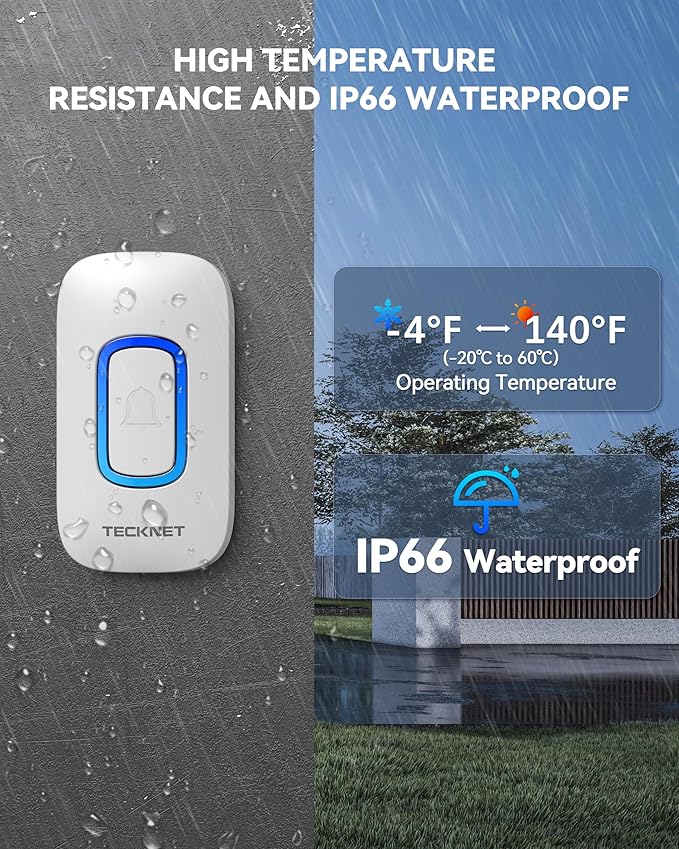 TECKNET Wireless Doorbell with 3 Portable Doorbells with RGB Light, Battery - Image 5