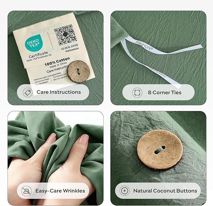 JELLYMONI 100% Washed Cotton Duvet Cover King – Soft, Breathable Linen-Look - Image 4