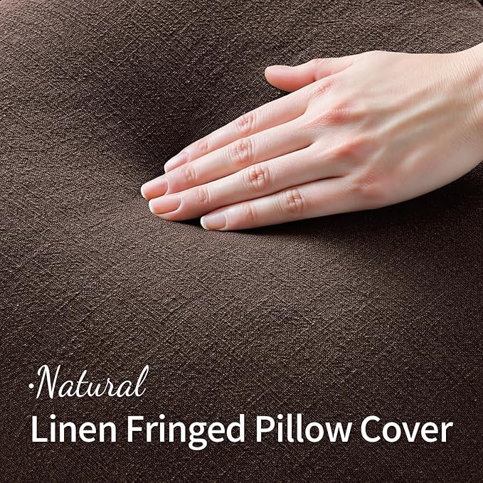 MIULEE Decorative Throw Pillow Covers Neutral Linen Fringe Throw Pillows Set of - Image 3