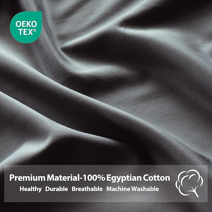 Queen Size Fitted Sheet Only Dark Grey, 100% Egyptian Cotton 600 Thread Count - Image 3