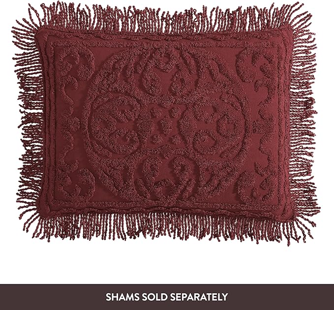 Beatrice Home Fashions Medallion Chenille Bedspread, Queen, Burgundy