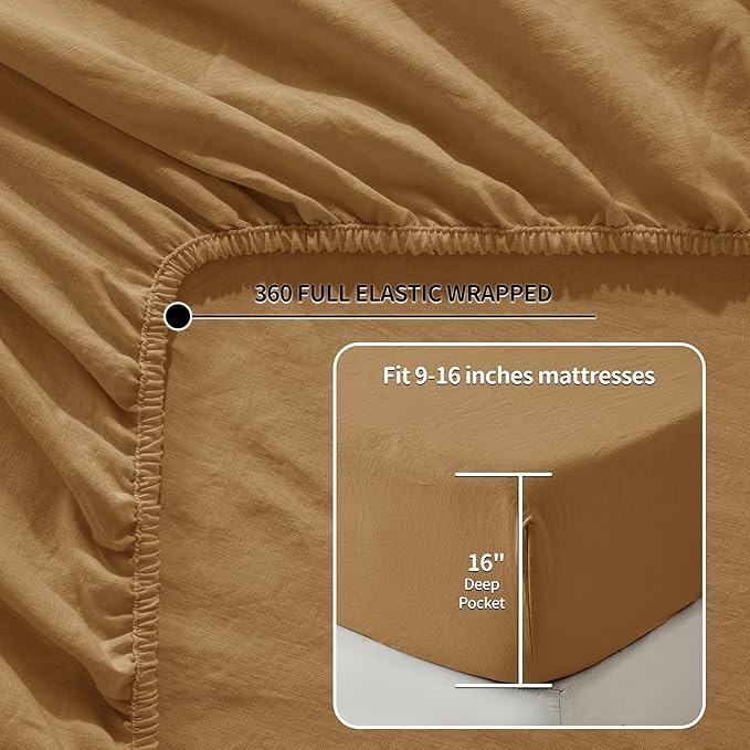 LBRO2M 100% Pure Linen Sheet Set Deep Pocket Up to 16" Bed Sheets Sets - Image 5
