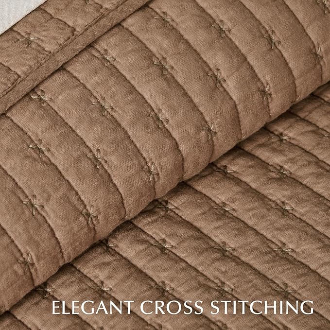 EVERGRACE Cross Stitch Pre-Washed Cotton Quilt Bedding Set Queen Size, - Image 3