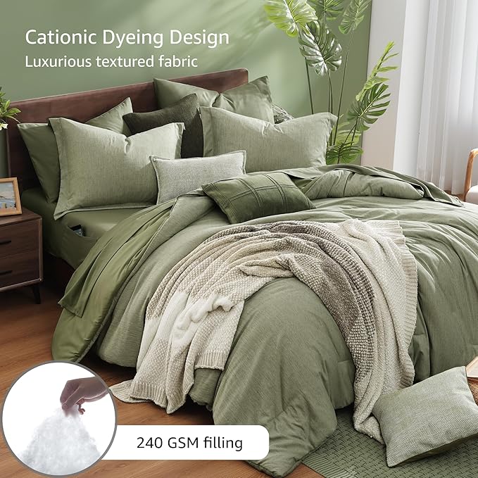 Monbix Twin XL Comforter Set Sage Green, Cationic Dyeing Bedding Set Reversible - Image 3